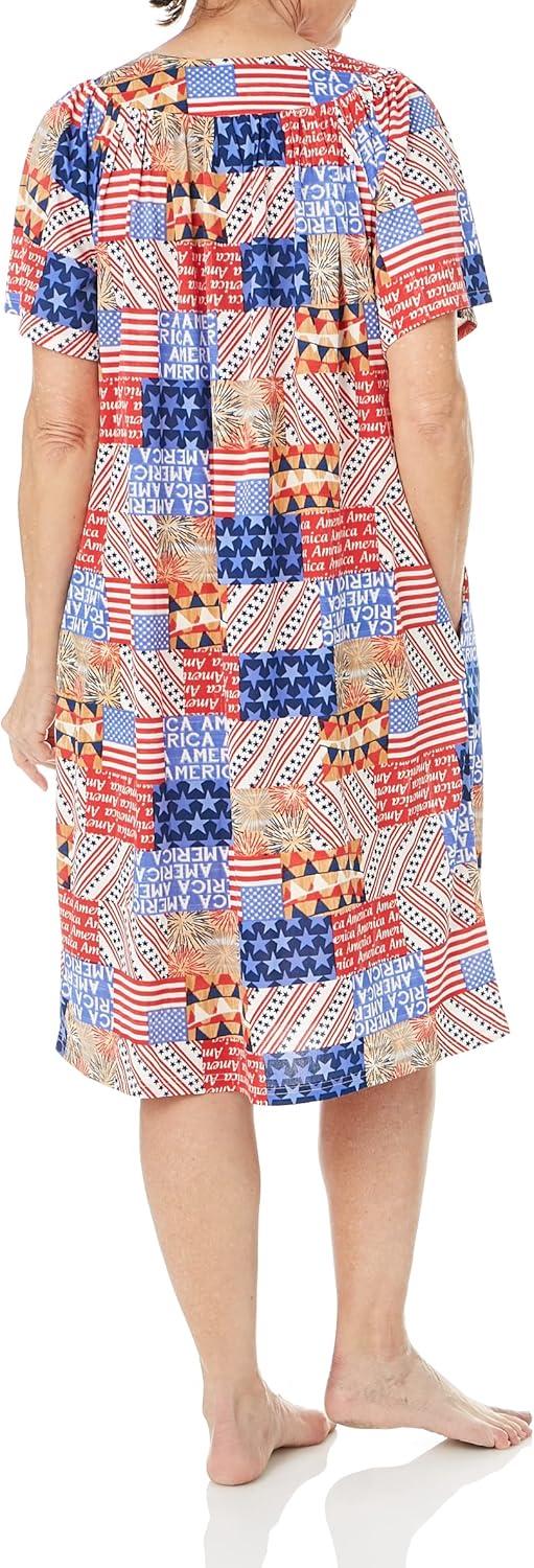 imageAmeriMark Casual Womens Patio Muumuu House Dress Loose Comfortable Short Sleeve Sun Dress Lounger Gown Sleepwear for LadiesAmericana
