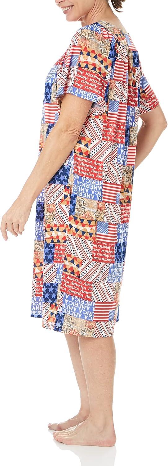 imageAmeriMark Casual Womens Patio Muumuu House Dress Loose Comfortable Short Sleeve Sun Dress Lounger Gown Sleepwear for LadiesAmericana