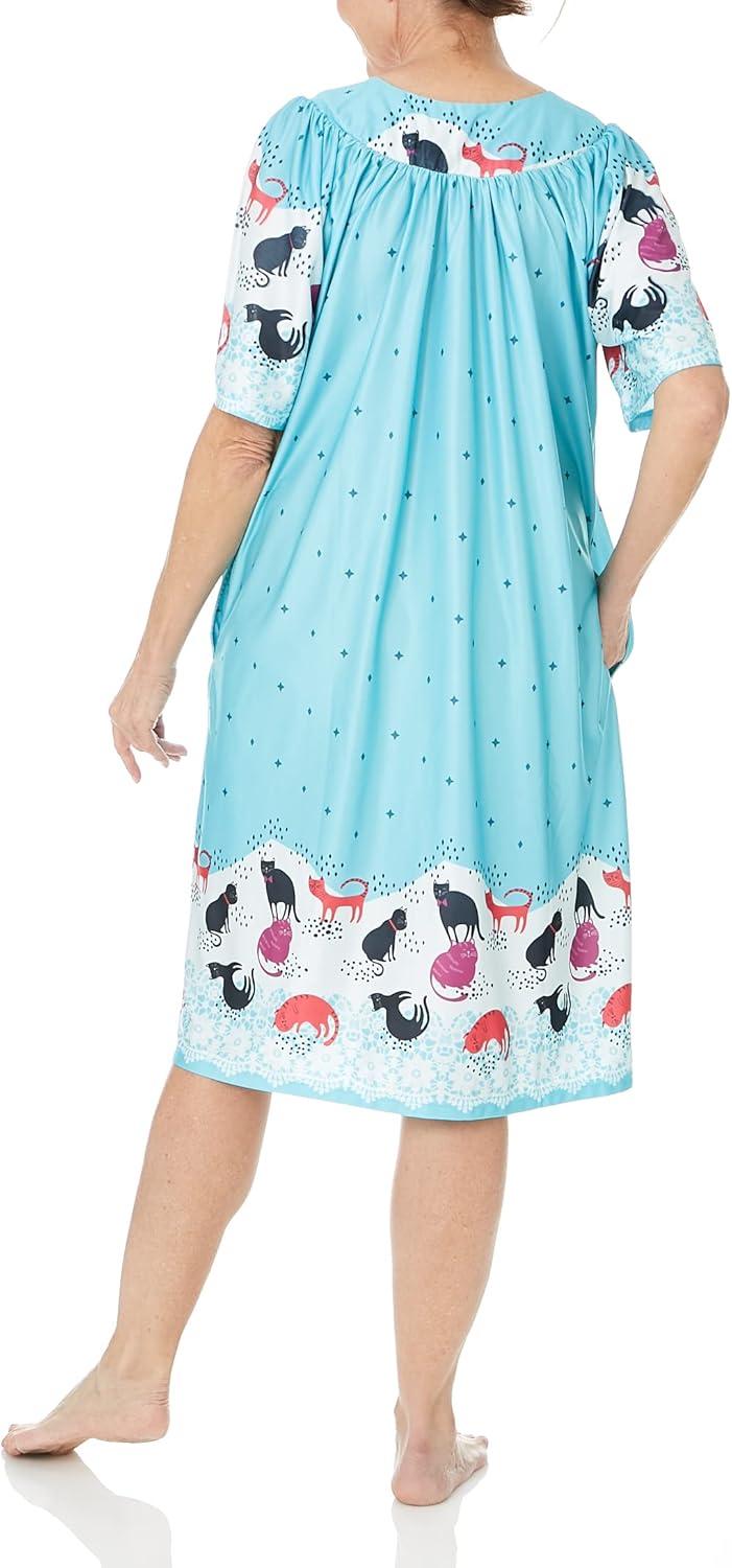 imageAmeriMark Casual Womens Patio Muumuu House Dress Loose Comfortable Short Sleeve Sun Dress Lounger Gown Sleepwear for LadiesAqua Cats