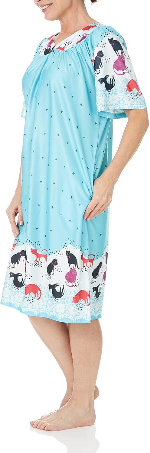imageAmeriMark Casual Womens Patio Muumuu House Dress Loose Comfortable Short Sleeve Sun Dress Lounger Gown Sleepwear for LadiesAqua Cats