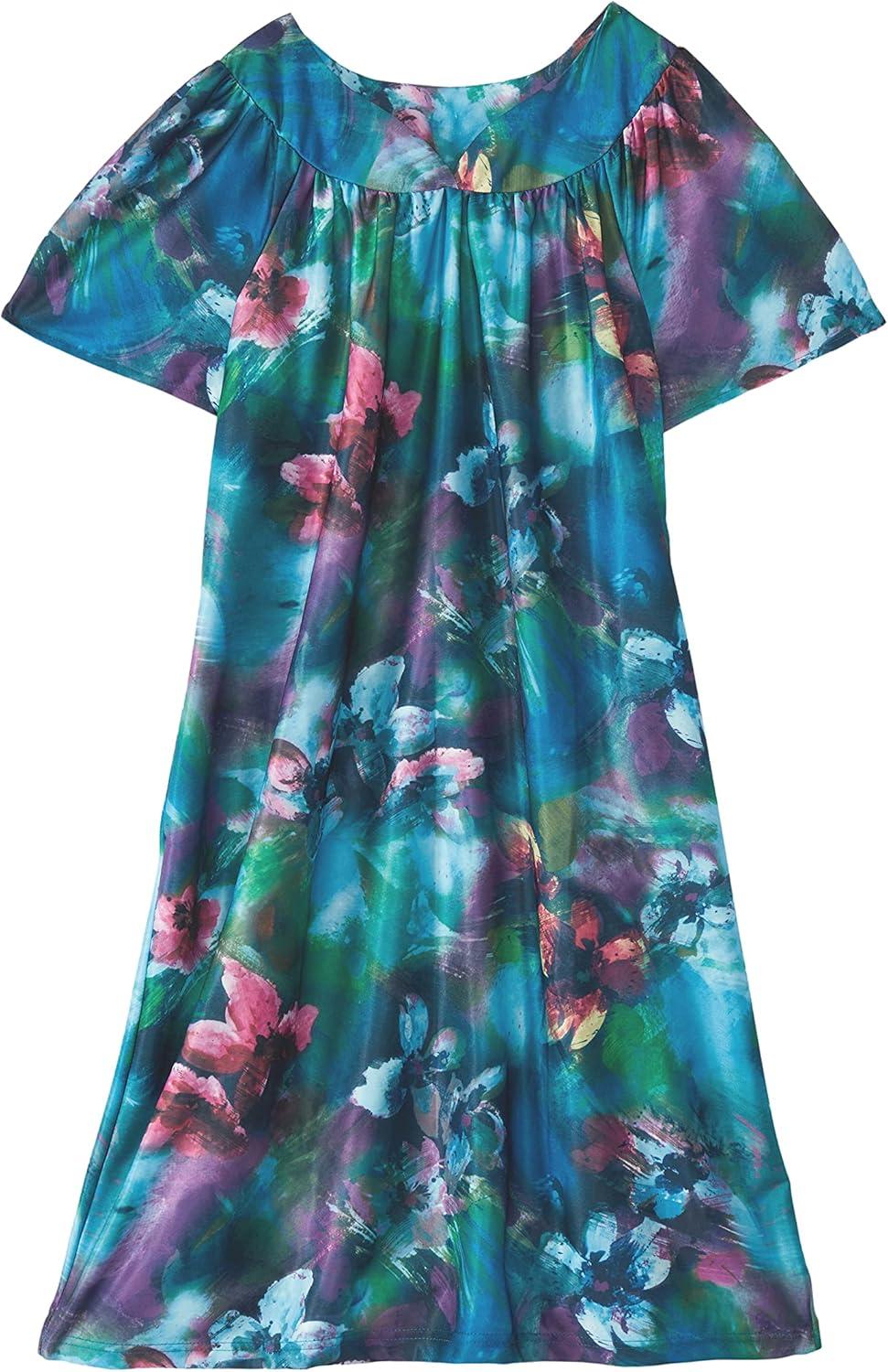 imageAmeriMark Casual Womens Patio Muumuu House Dress Loose Comfortable Short Sleeve Sun Dress Lounger Gown Sleepwear for LadiesAqua Multi