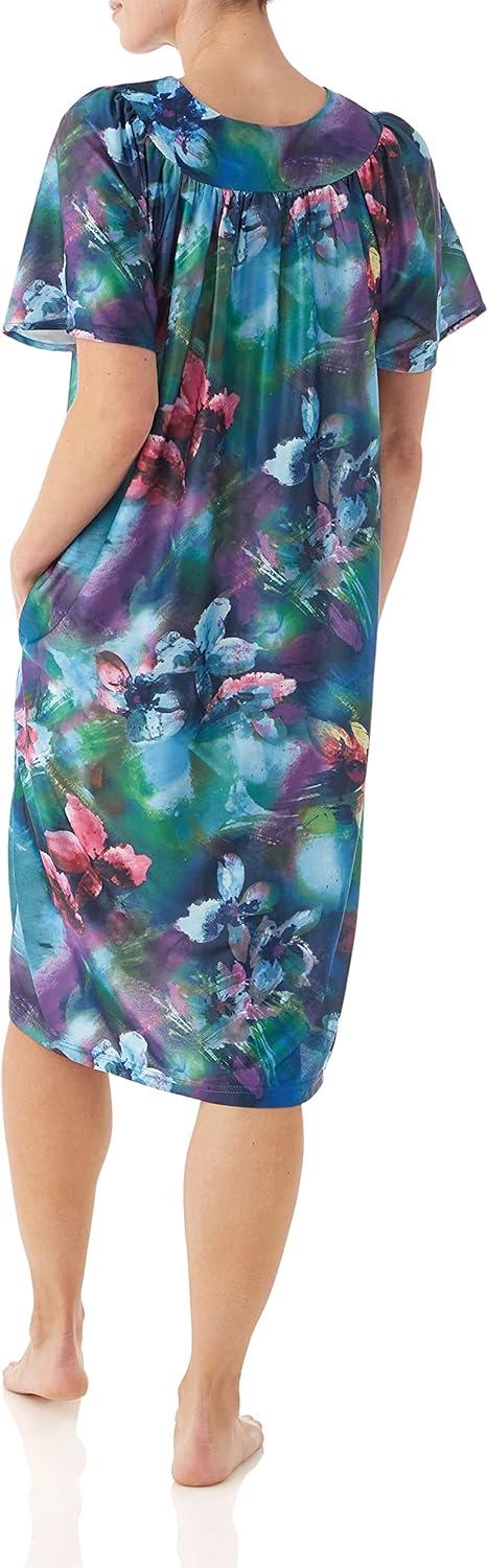imageAmeriMark Casual Womens Patio Muumuu House Dress Loose Comfortable Short Sleeve Sun Dress Lounger Gown Sleepwear for LadiesAqua Multi