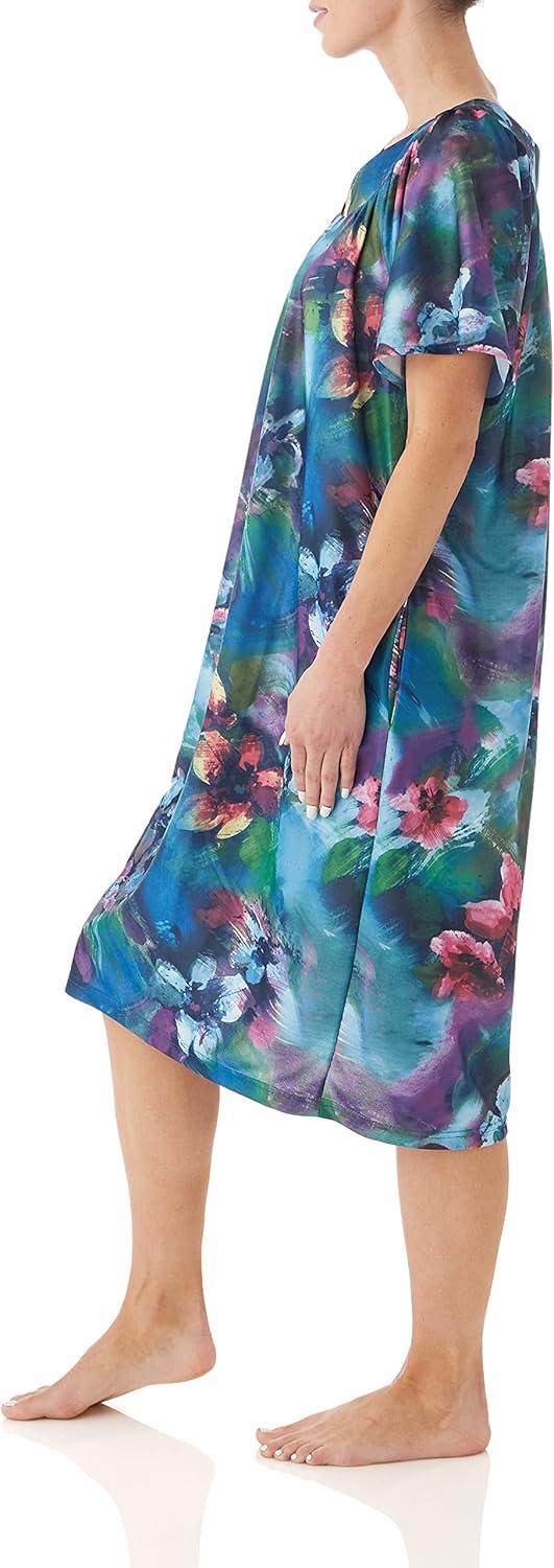 imageAmeriMark Casual Womens Patio Muumuu House Dress Loose Comfortable Short Sleeve Sun Dress Lounger Gown Sleepwear for LadiesAqua Multi