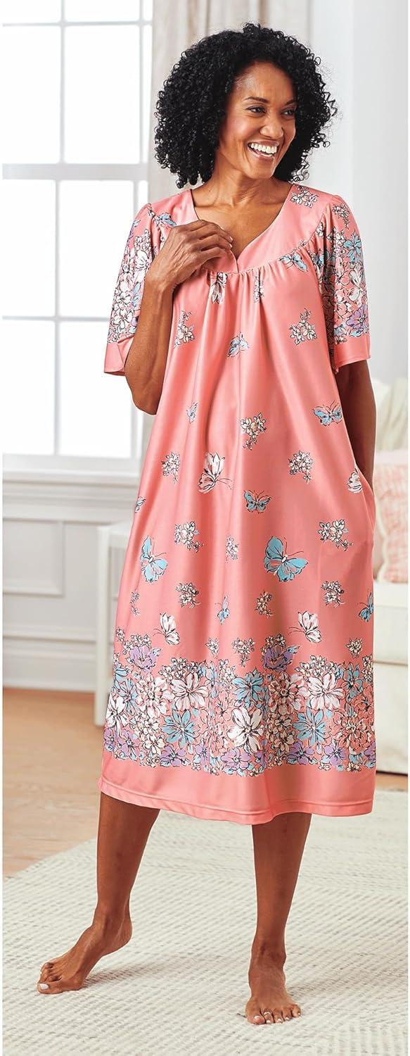 imageAmeriMark Casual Womens Patio Muumuu House Dress Loose Comfortable Short Sleeve Sun Dress Lounger Gown Sleepwear for LadiesBerry Floral