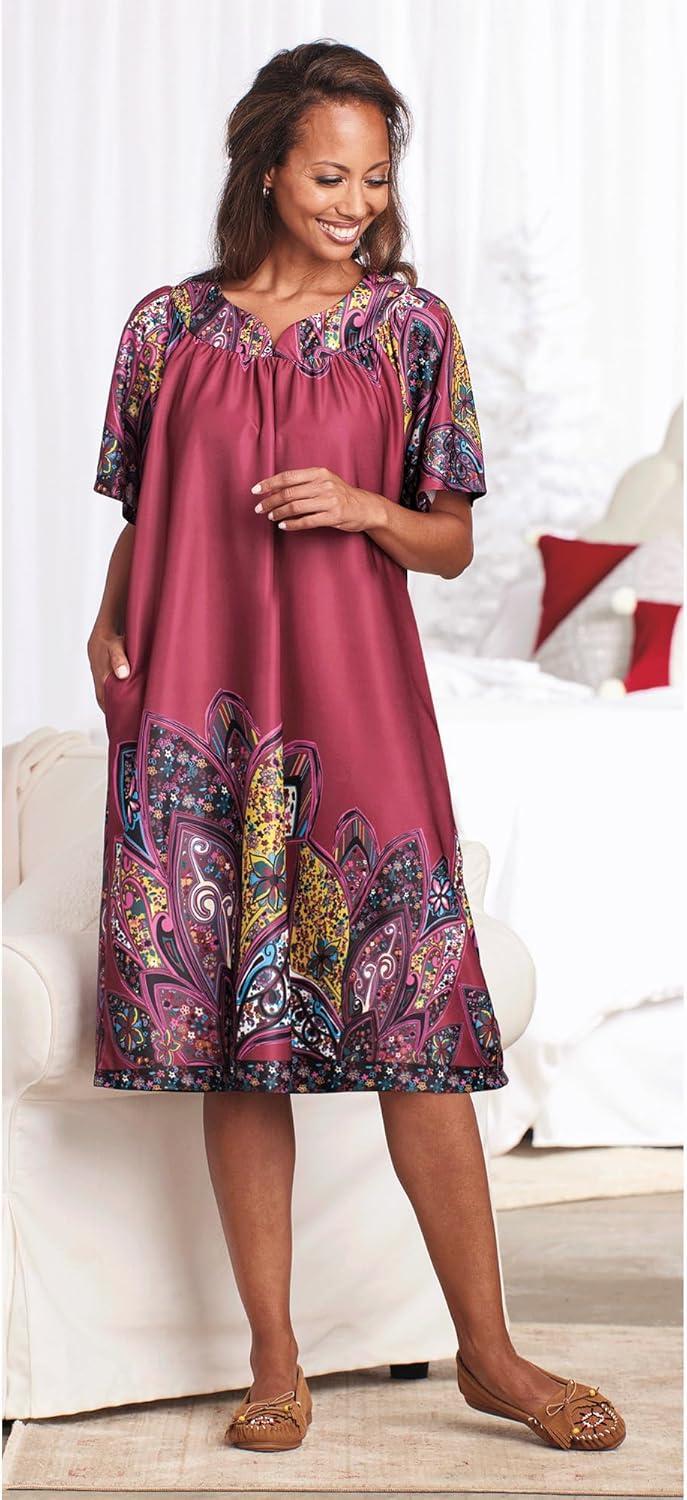 imageAmeriMark Casual Womens Patio Muumuu House Dress Loose Comfortable Short Sleeve Sun Dress Lounger Gown Sleepwear for LadiesBerry Paisley