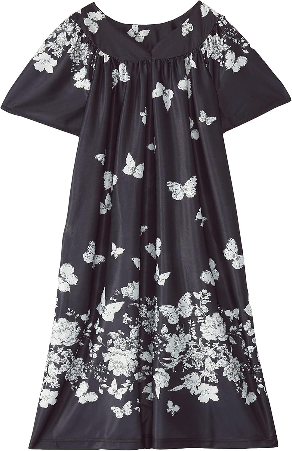 imageAmeriMark Casual Womens Patio Muumuu House Dress Loose Comfortable Short Sleeve Sun Dress Lounger Gown Sleepwear for LadiesBlack White Border