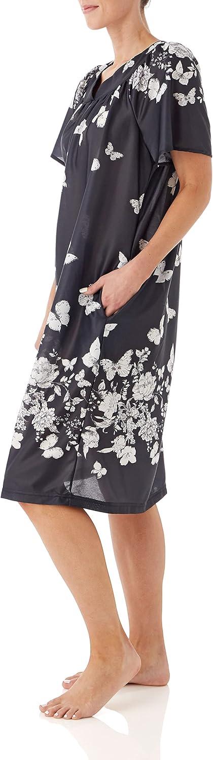 imageAmeriMark Casual Womens Patio Muumuu House Dress Loose Comfortable Short Sleeve Sun Dress Lounger Gown Sleepwear for LadiesBlack White Border