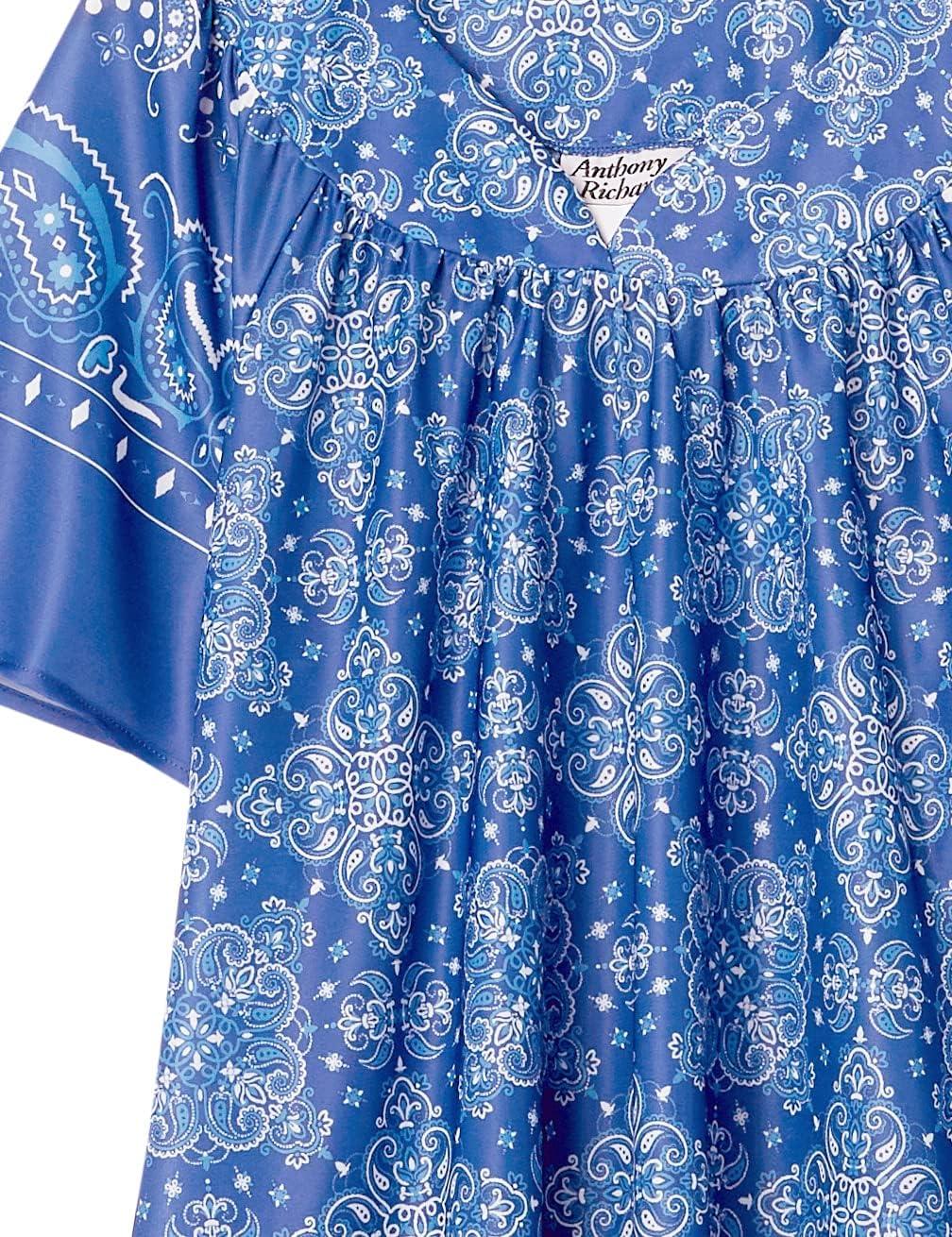 imageAmeriMark Casual Womens Patio Muumuu House Dress Loose Comfortable Short Sleeve Sun Dress Lounger Gown Sleepwear for LadiesBlue Bandana