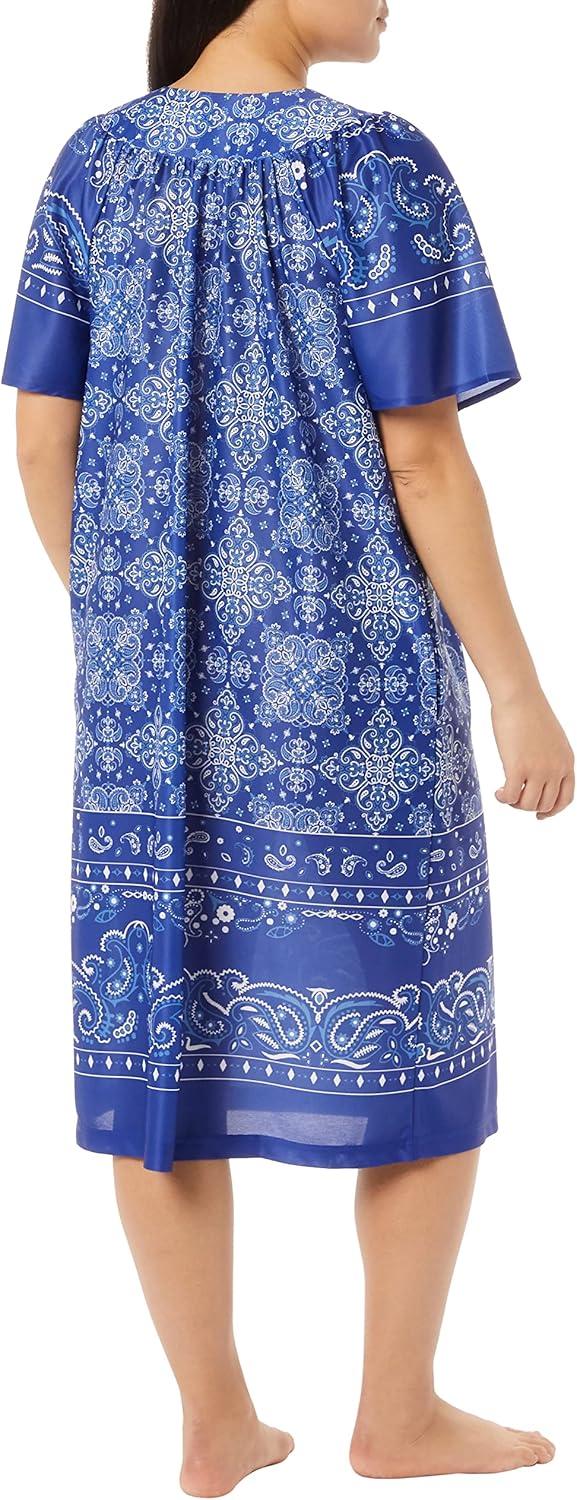 imageAmeriMark Casual Womens Patio Muumuu House Dress Loose Comfortable Short Sleeve Sun Dress Lounger Gown Sleepwear for LadiesBlue Bandana