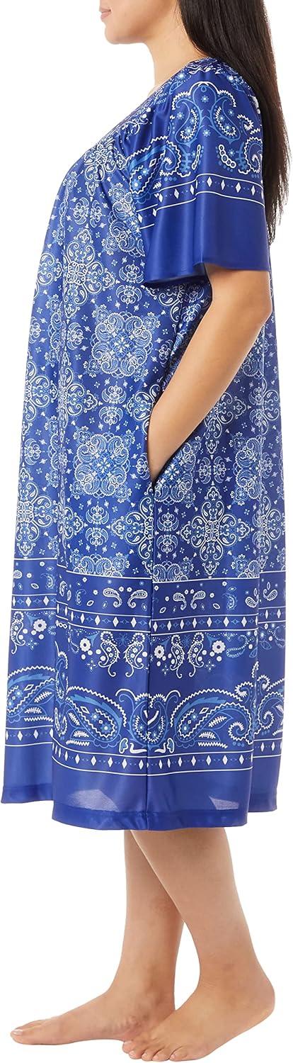 imageAmeriMark Casual Womens Patio Muumuu House Dress Loose Comfortable Short Sleeve Sun Dress Lounger Gown Sleepwear for LadiesBlue Bandana