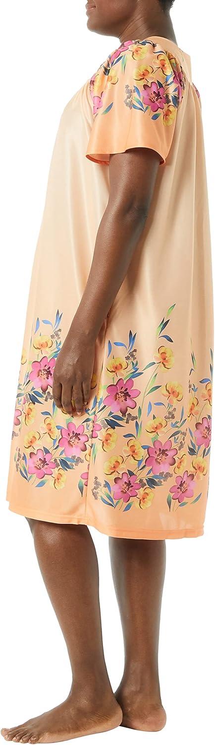 imageAmeriMark Casual Womens Patio Muumuu House Dress Loose Comfortable Short Sleeve Sun Dress Lounger Gown Sleepwear for LadiesCoral Floral Border