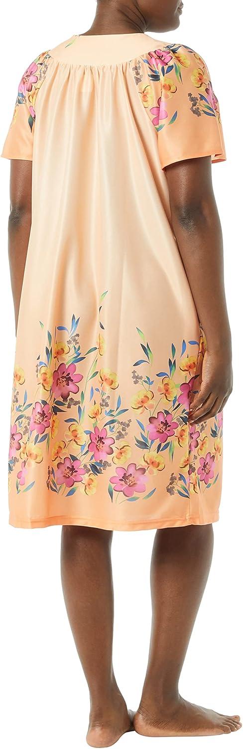 imageAmeriMark Casual Womens Patio Muumuu House Dress Loose Comfortable Short Sleeve Sun Dress Lounger Gown Sleepwear for LadiesCoral Floral Border
