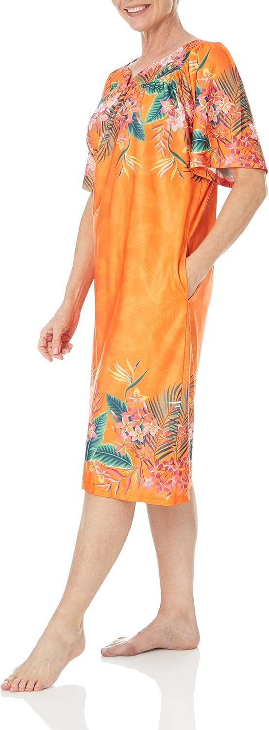 imageAmeriMark Casual Womens Patio Muumuu House Dress Loose Comfortable Short Sleeve Sun Dress Lounger Gown Sleepwear for LadiesCoral Tropical