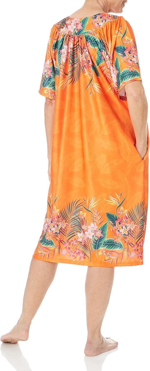 imageAmeriMark Casual Womens Patio Muumuu House Dress Loose Comfortable Short Sleeve Sun Dress Lounger Gown Sleepwear for LadiesCoral Tropical