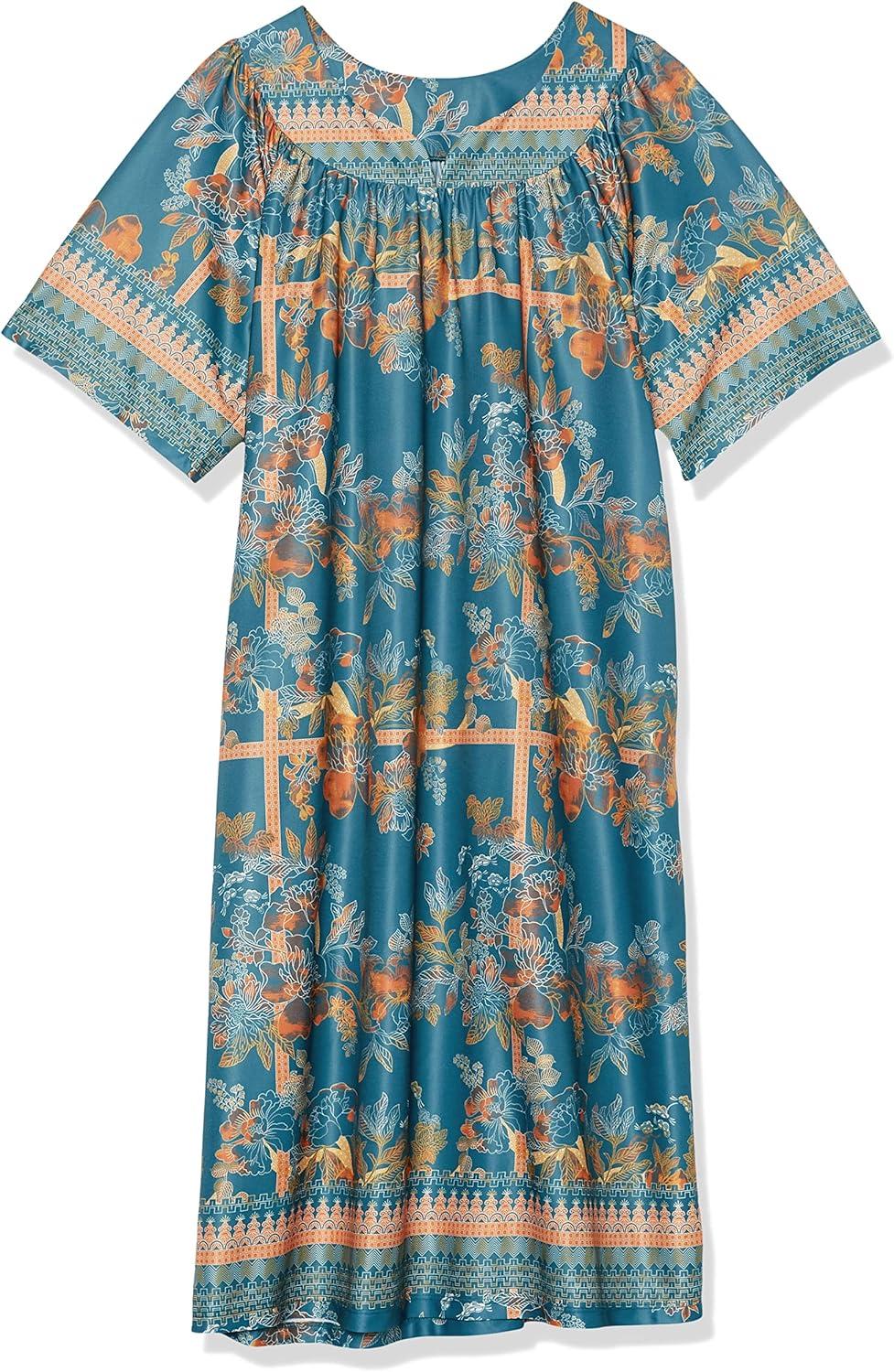 imageAmeriMark Casual Womens Patio Muumuu House Dress Loose Comfortable Short Sleeve Sun Dress Lounger Gown Sleepwear for LadiesEmerald Border