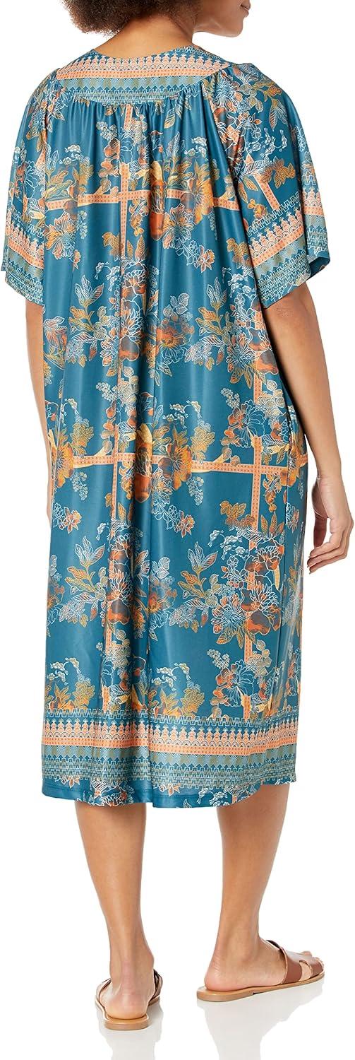 imageAmeriMark Casual Womens Patio Muumuu House Dress Loose Comfortable Short Sleeve Sun Dress Lounger Gown Sleepwear for LadiesEmerald Border