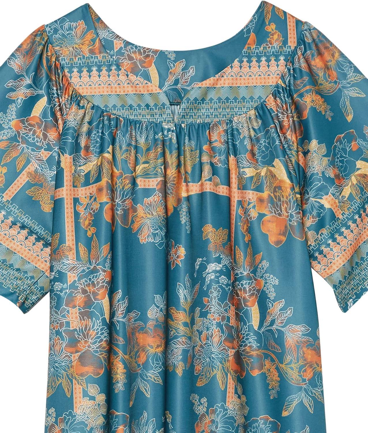 imageAmeriMark Casual Womens Patio Muumuu House Dress Loose Comfortable Short Sleeve Sun Dress Lounger Gown Sleepwear for LadiesEmerald Border