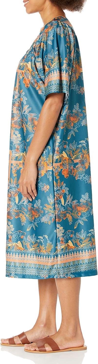 imageAmeriMark Casual Womens Patio Muumuu House Dress Loose Comfortable Short Sleeve Sun Dress Lounger Gown Sleepwear for LadiesEmerald Border