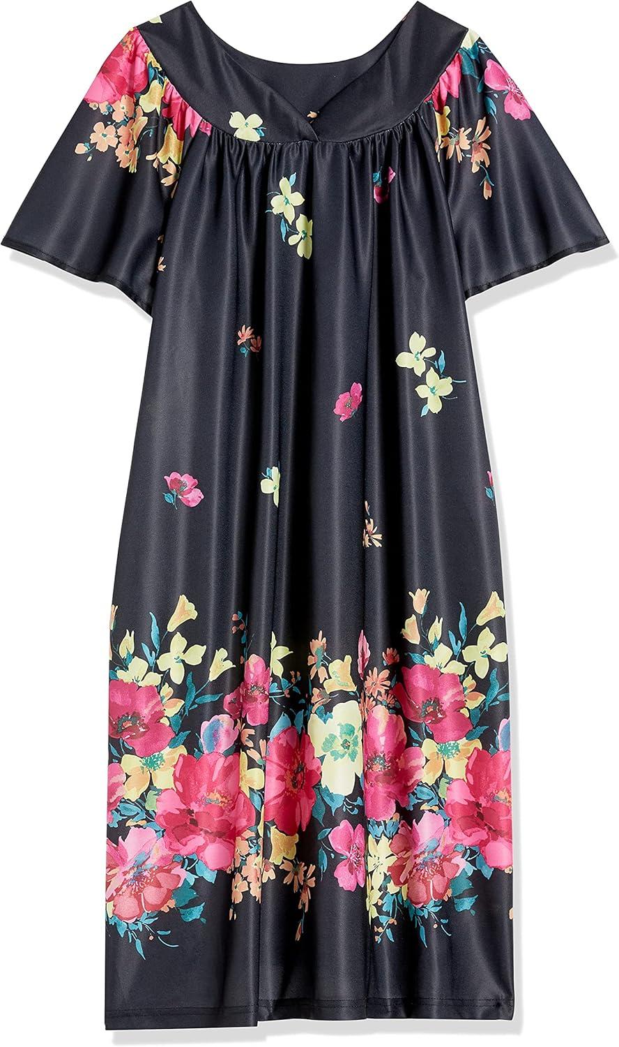 imageAmeriMark Casual Womens Patio Muumuu House Dress Loose Comfortable Short Sleeve Sun Dress Lounger Gown Sleepwear for LadiesEvening Floral