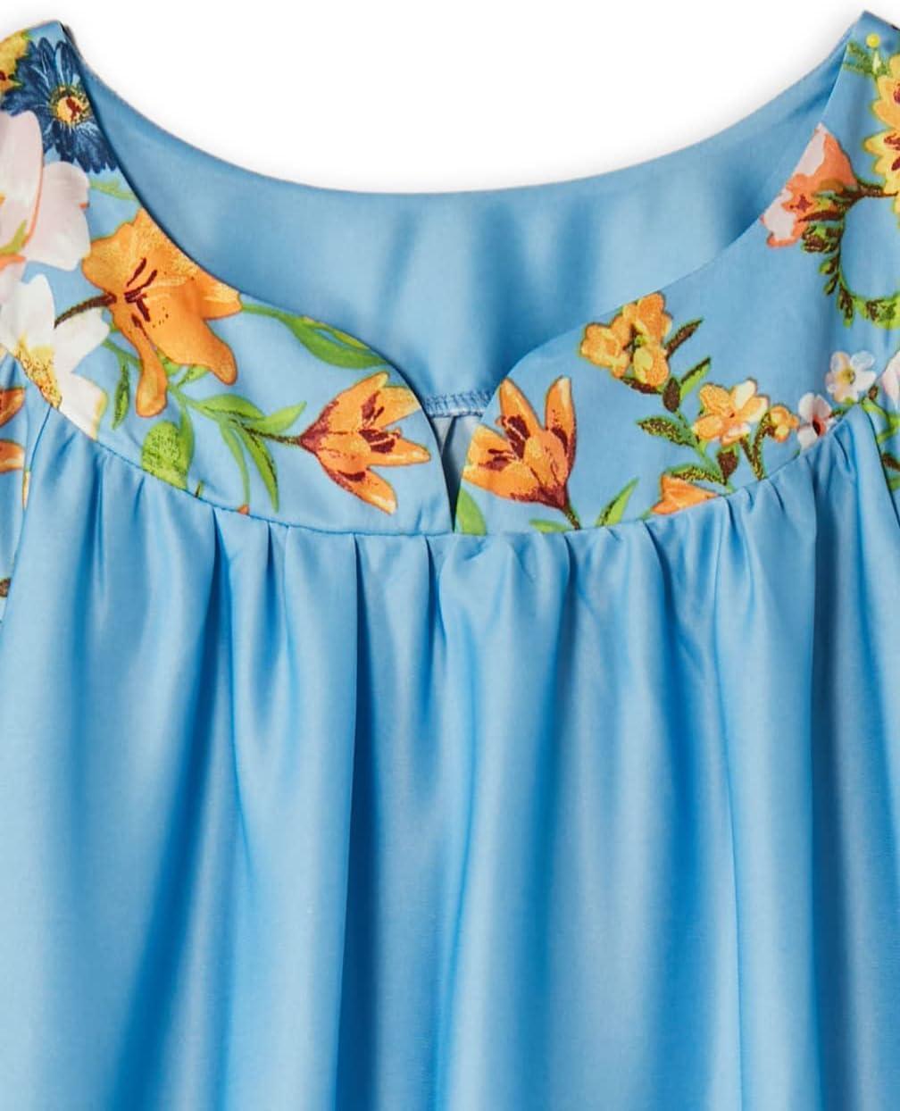 imageAmeriMark Casual Womens Patio Muumuu House Dress Loose Comfortable Short Sleeve Sun Dress Lounger Gown Sleepwear for LadiesFrench Blue Floral