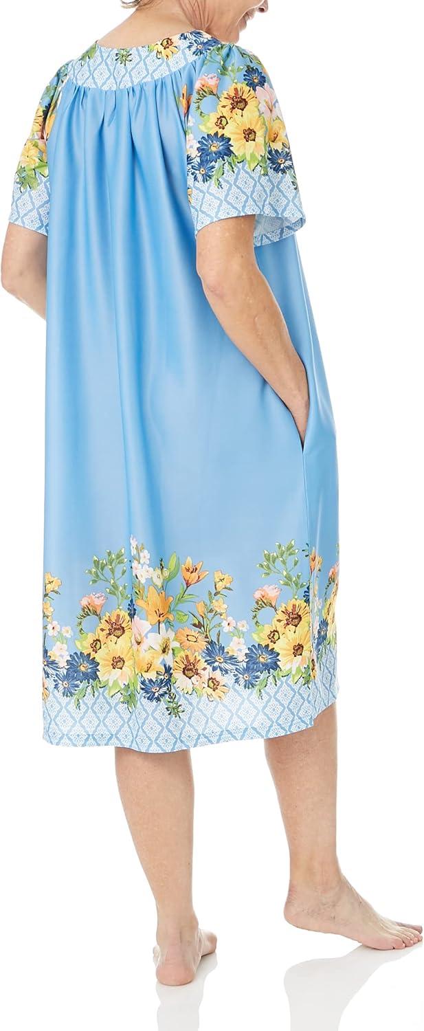 imageAmeriMark Casual Womens Patio Muumuu House Dress Loose Comfortable Short Sleeve Sun Dress Lounger Gown Sleepwear for LadiesFrench Blue Floral