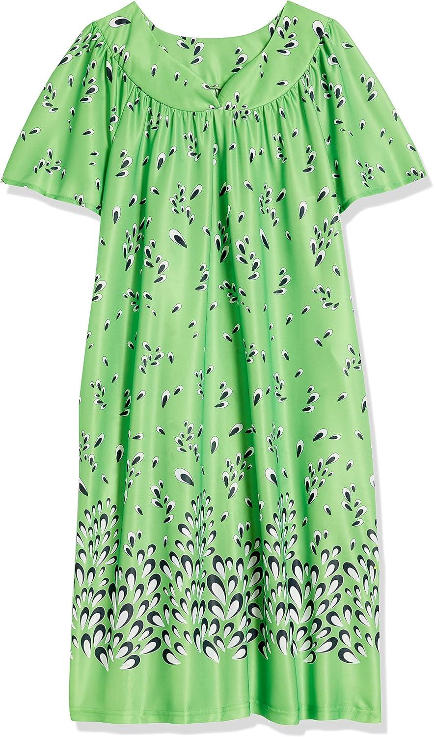 imageAmeriMark Casual Womens Patio Muumuu House Dress Loose Comfortable Short Sleeve Sun Dress Lounger Gown Sleepwear for LadiesGreen Border