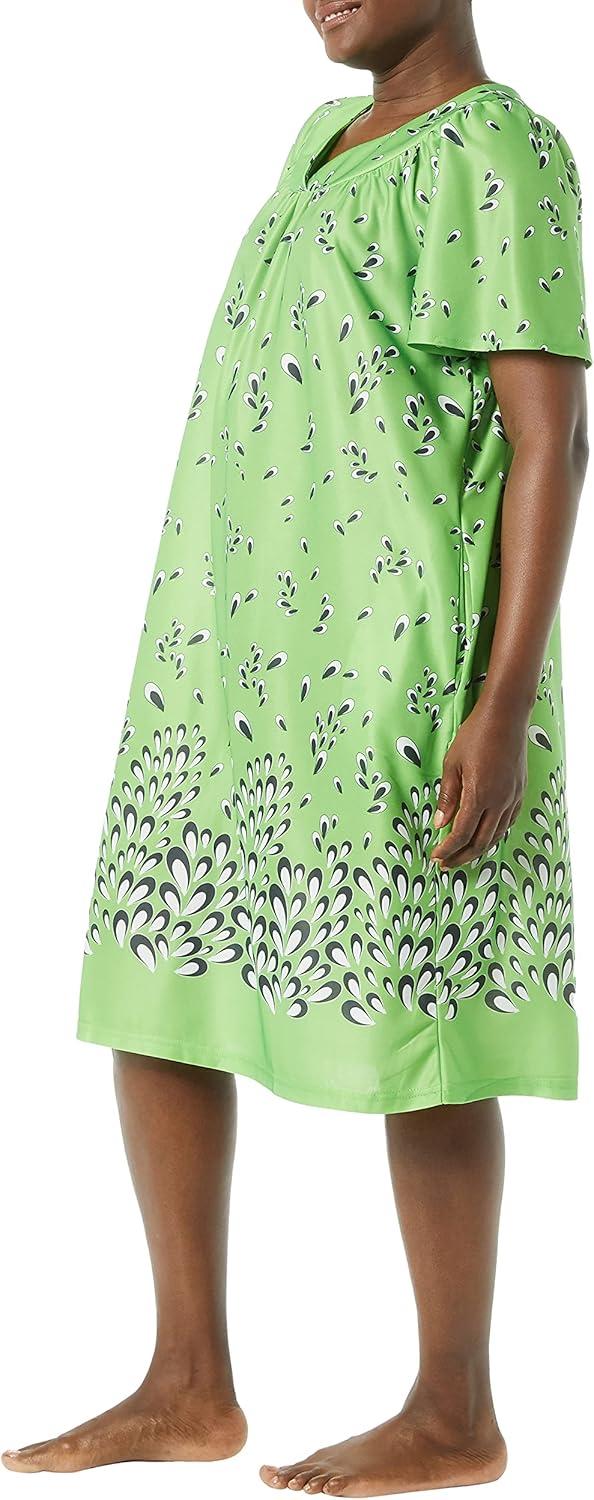 imageAmeriMark Casual Womens Patio Muumuu House Dress Loose Comfortable Short Sleeve Sun Dress Lounger Gown Sleepwear for LadiesGreen Border