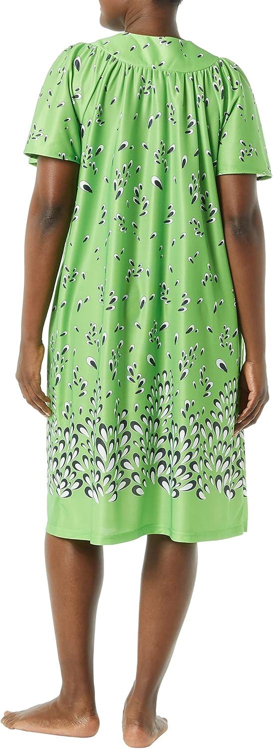 imageAmeriMark Casual Womens Patio Muumuu House Dress Loose Comfortable Short Sleeve Sun Dress Lounger Gown Sleepwear for LadiesGreen Border