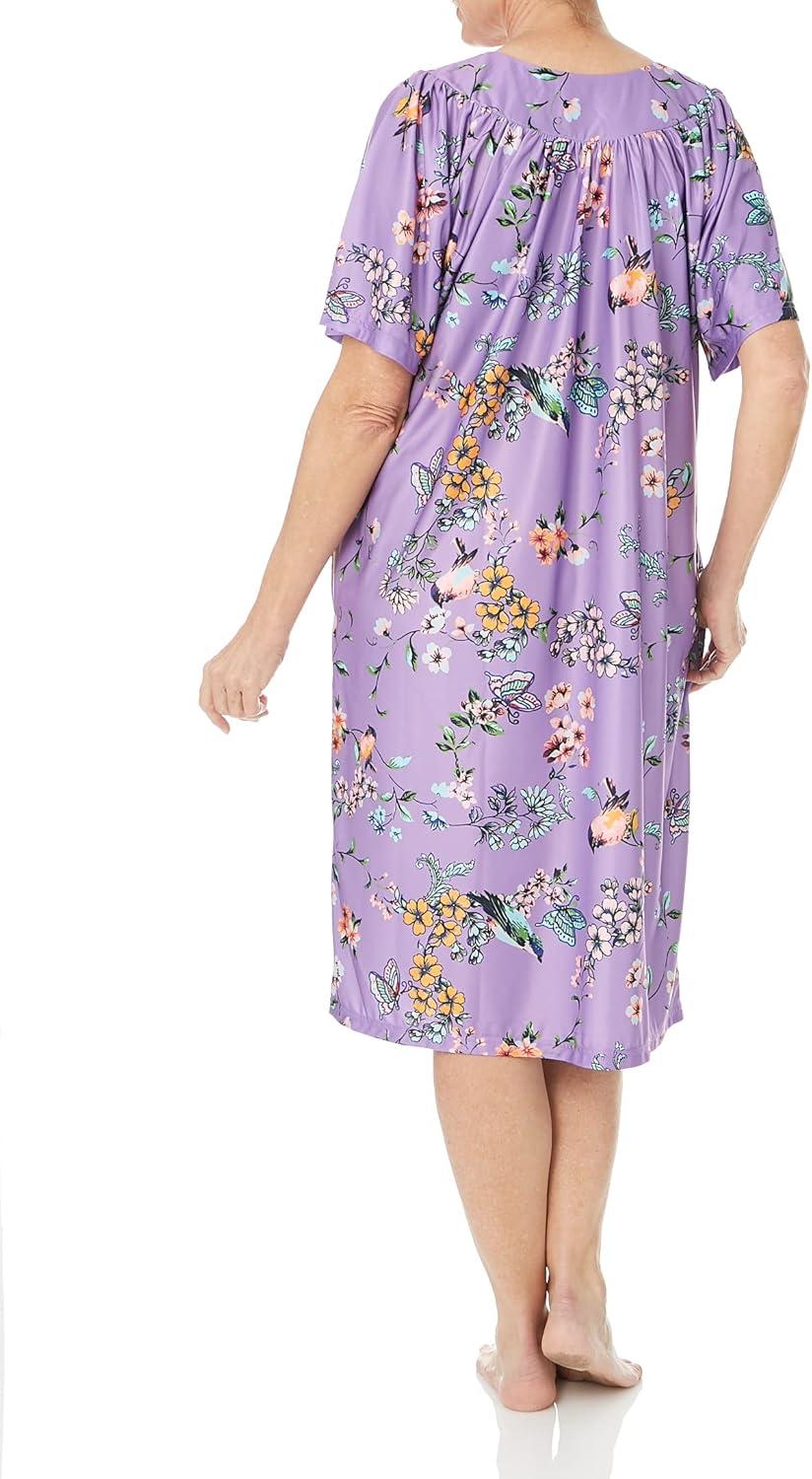 imageAmeriMark Casual Womens Patio Muumuu House Dress Loose Comfortable Short Sleeve Sun Dress Lounger Gown Sleepwear for LadiesLavender Bird