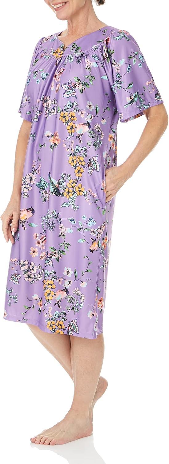 imageAmeriMark Casual Womens Patio Muumuu House Dress Loose Comfortable Short Sleeve Sun Dress Lounger Gown Sleepwear for LadiesLavender Bird