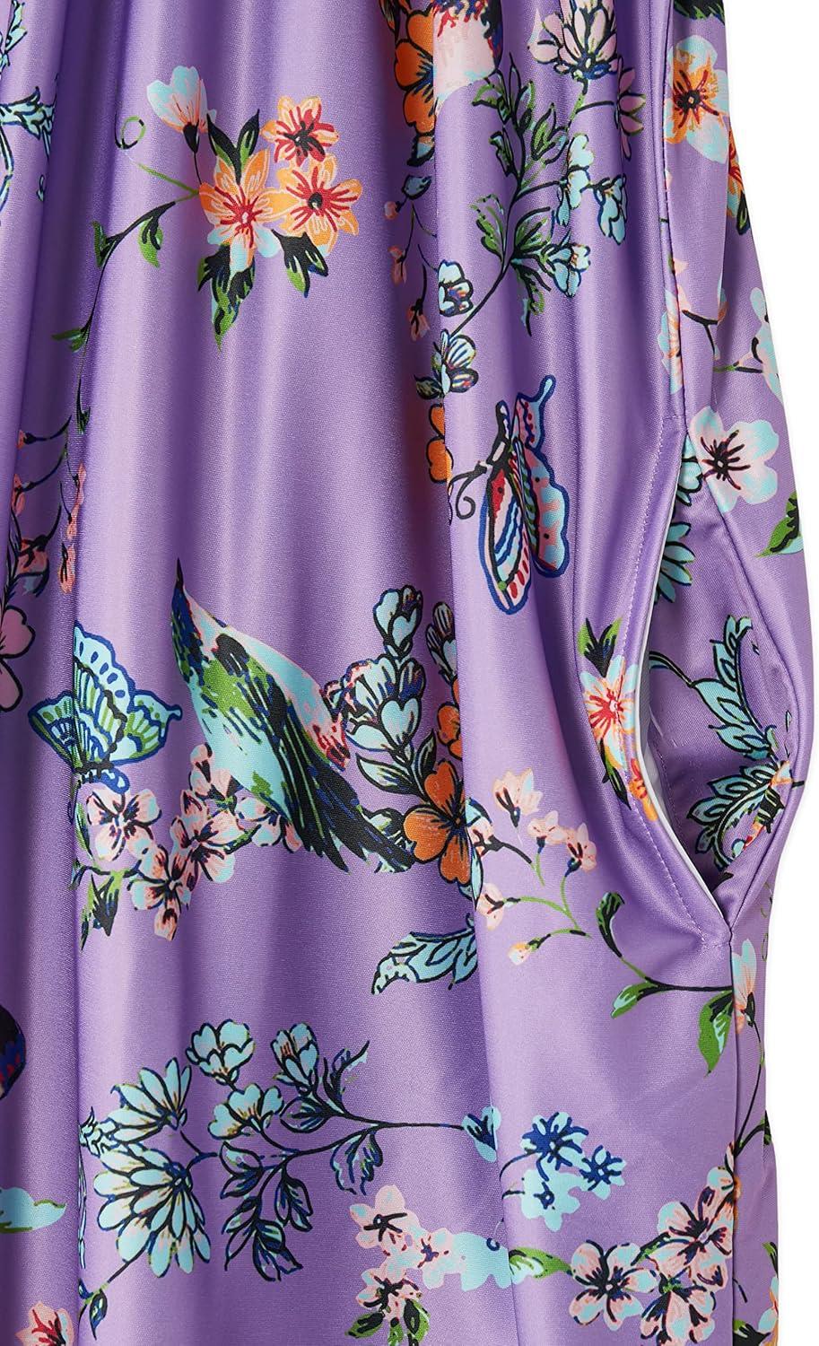 imageAmeriMark Casual Womens Patio Muumuu House Dress Loose Comfortable Short Sleeve Sun Dress Lounger Gown Sleepwear for LadiesLavender Bird