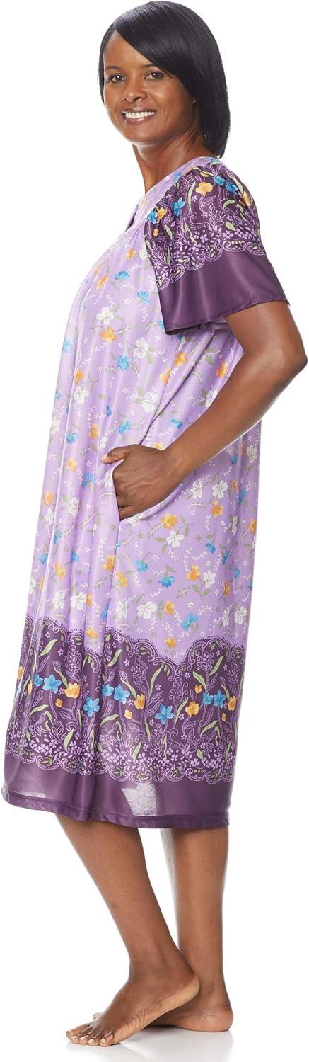 imageAmeriMark Casual Womens Patio Muumuu House Dress Loose Comfortable Short Sleeve Sun Dress Lounger Gown Sleepwear for LadiesLavender Border