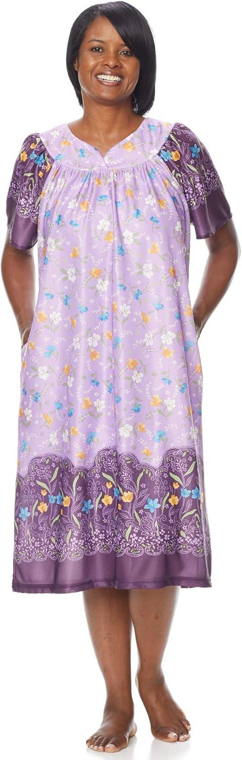 imageAmeriMark Casual Womens Patio Muumuu House Dress Loose Comfortable Short Sleeve Sun Dress Lounger Gown Sleepwear for LadiesLavender Border