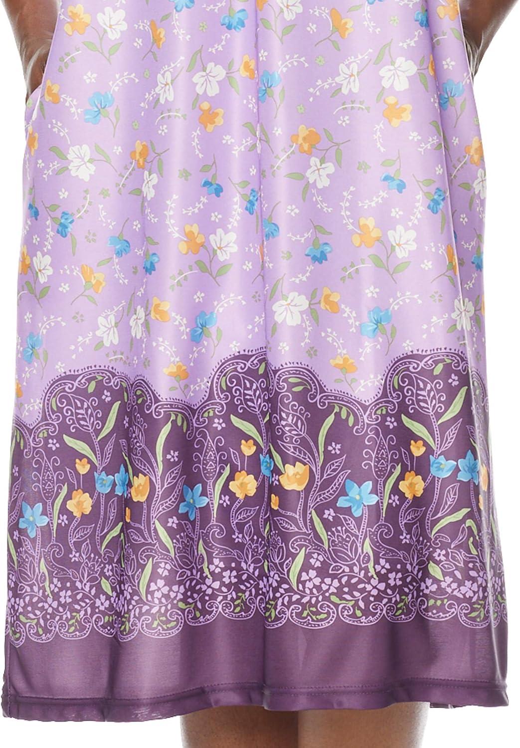 imageAmeriMark Casual Womens Patio Muumuu House Dress Loose Comfortable Short Sleeve Sun Dress Lounger Gown Sleepwear for LadiesLavender Border
