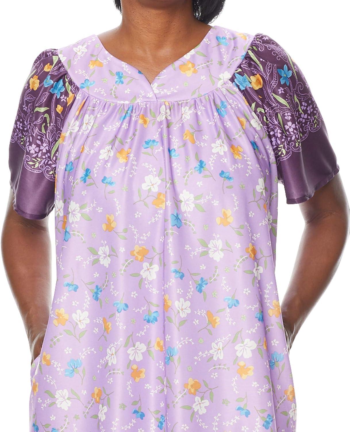 imageAmeriMark Casual Womens Patio Muumuu House Dress Loose Comfortable Short Sleeve Sun Dress Lounger Gown Sleepwear for LadiesLavender Border