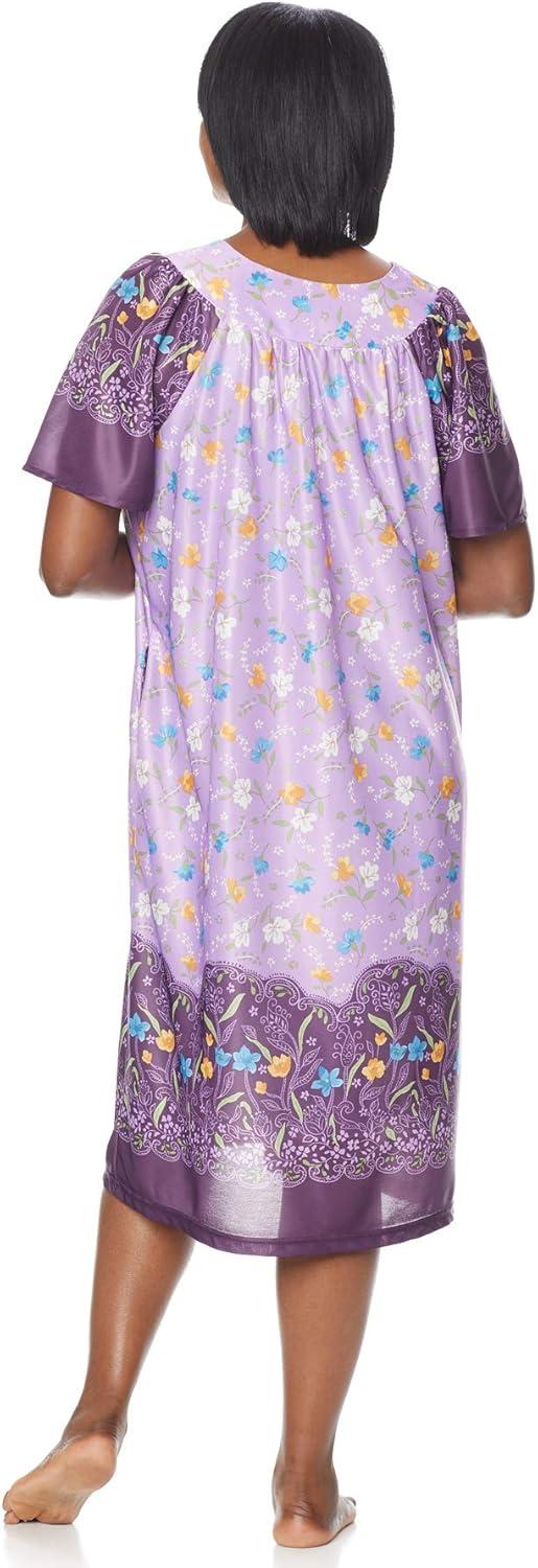 imageAmeriMark Casual Womens Patio Muumuu House Dress Loose Comfortable Short Sleeve Sun Dress Lounger Gown Sleepwear for LadiesLavender Border