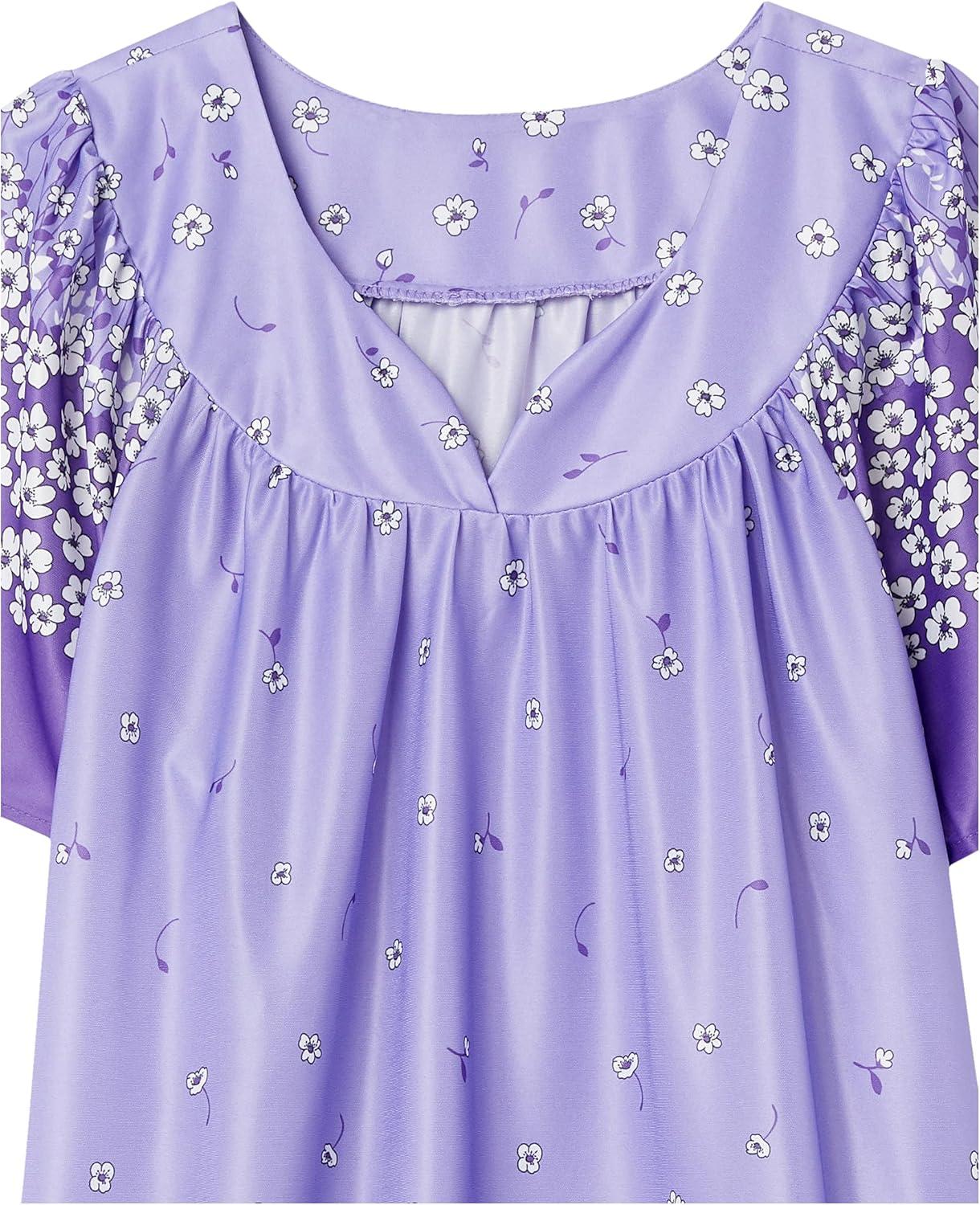 imageAmeriMark Casual Womens Patio Muumuu House Dress Loose Comfortable Short Sleeve Sun Dress Lounger Gown Sleepwear for LadiesLilac Floral Border
