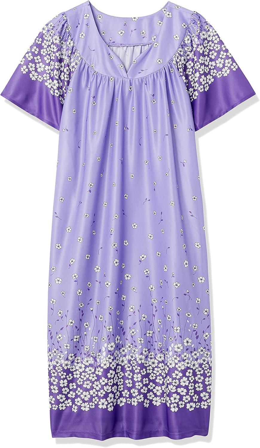 imageAmeriMark Casual Womens Patio Muumuu House Dress Loose Comfortable Short Sleeve Sun Dress Lounger Gown Sleepwear for LadiesLilac Floral Border