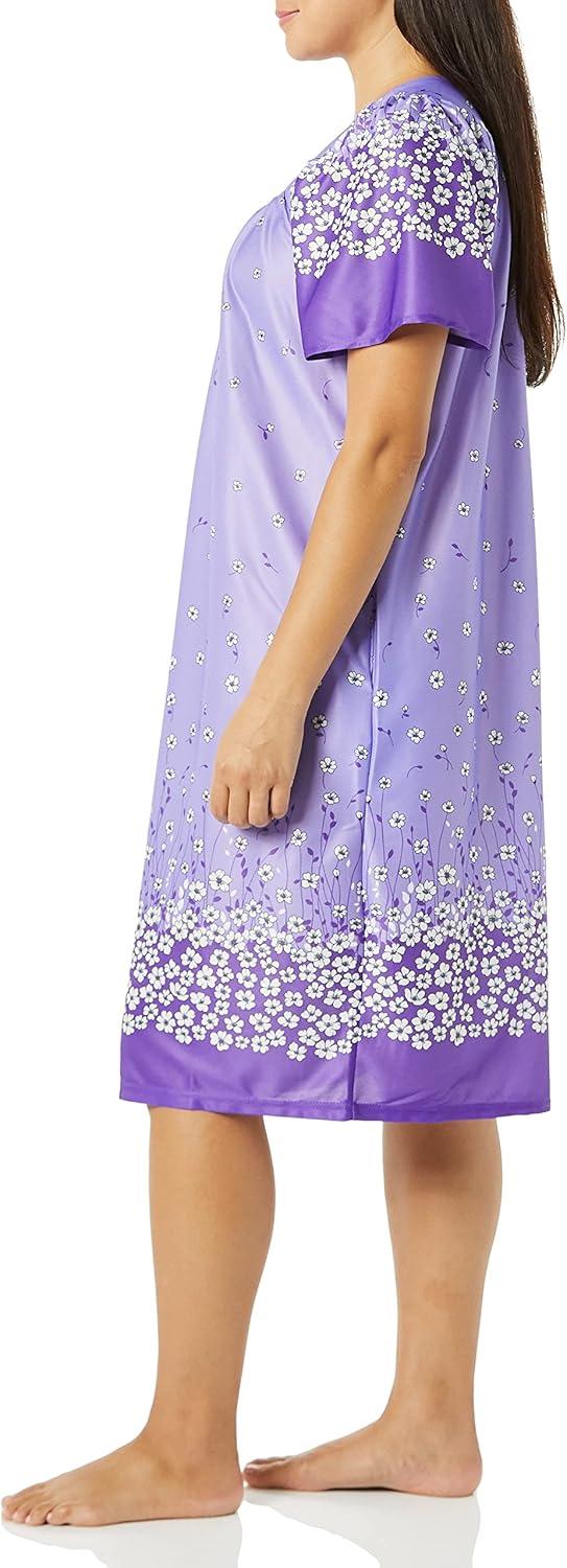 imageAmeriMark Casual Womens Patio Muumuu House Dress Loose Comfortable Short Sleeve Sun Dress Lounger Gown Sleepwear for LadiesLilac Floral Border