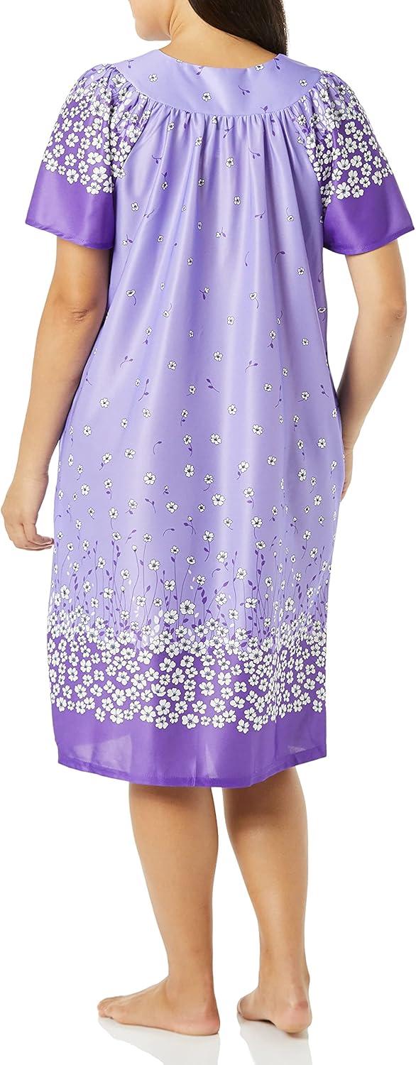 imageAmeriMark Casual Womens Patio Muumuu House Dress Loose Comfortable Short Sleeve Sun Dress Lounger Gown Sleepwear for LadiesLilac Floral Border