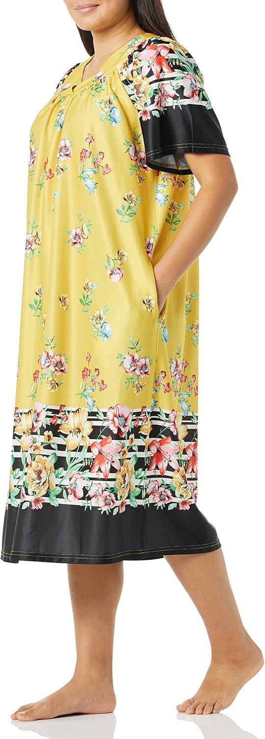 imageAmeriMark Casual Womens Patio Muumuu House Dress Loose Comfortable Short Sleeve Sun Dress Lounger Gown Sleepwear for LadiesMaize