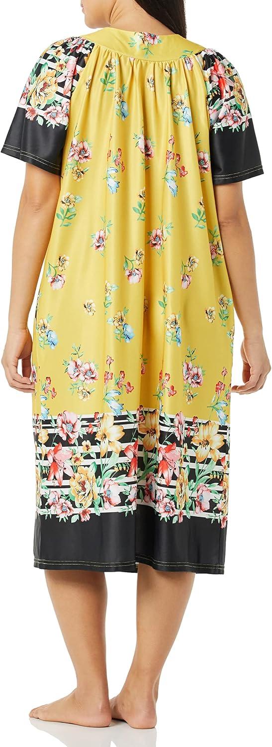 imageAmeriMark Casual Womens Patio Muumuu House Dress Loose Comfortable Short Sleeve Sun Dress Lounger Gown Sleepwear for LadiesMaize