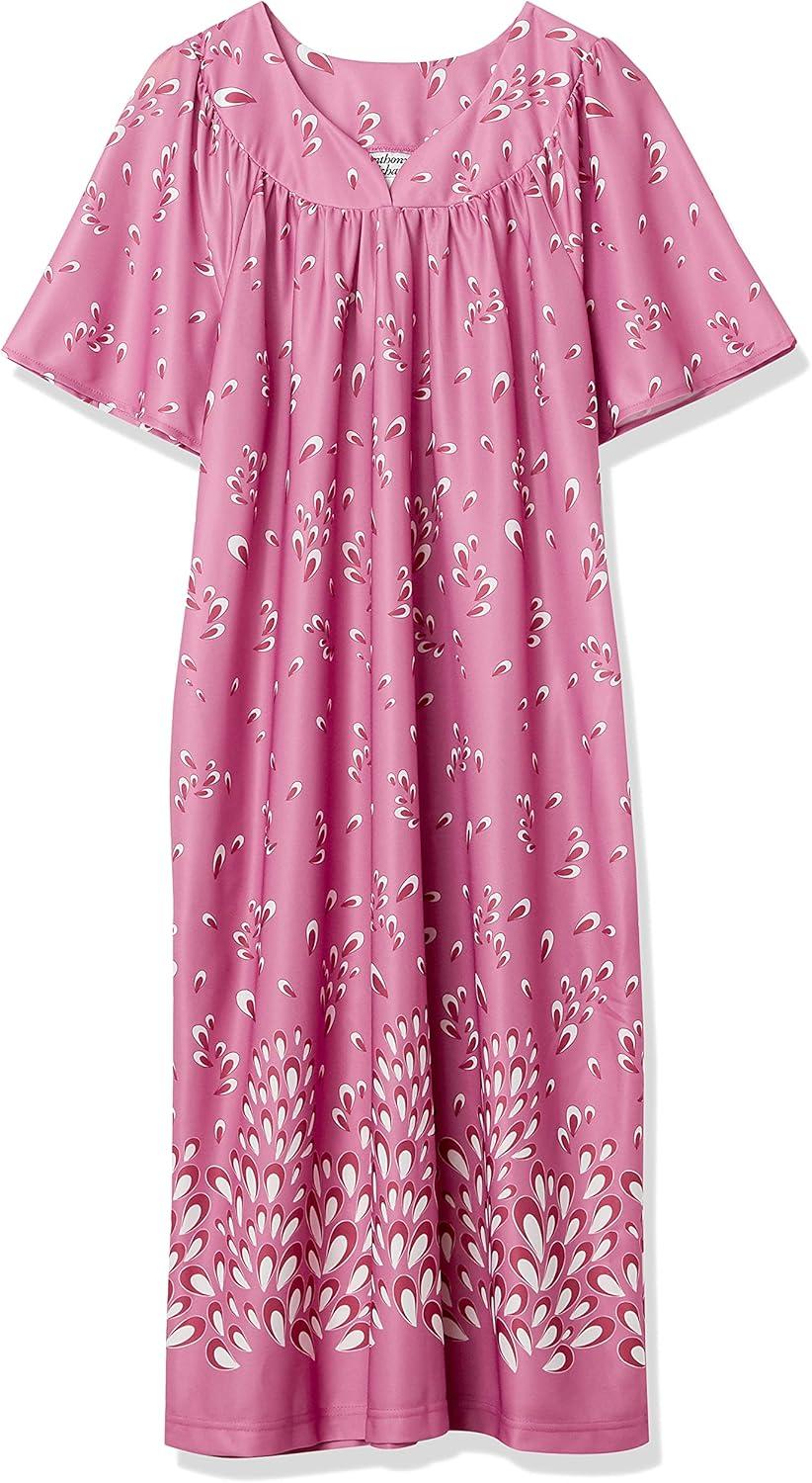 imageAmeriMark Casual Womens Patio Muumuu House Dress Loose Comfortable Short Sleeve Sun Dress Lounger Gown Sleepwear for LadiesMauve Petals
