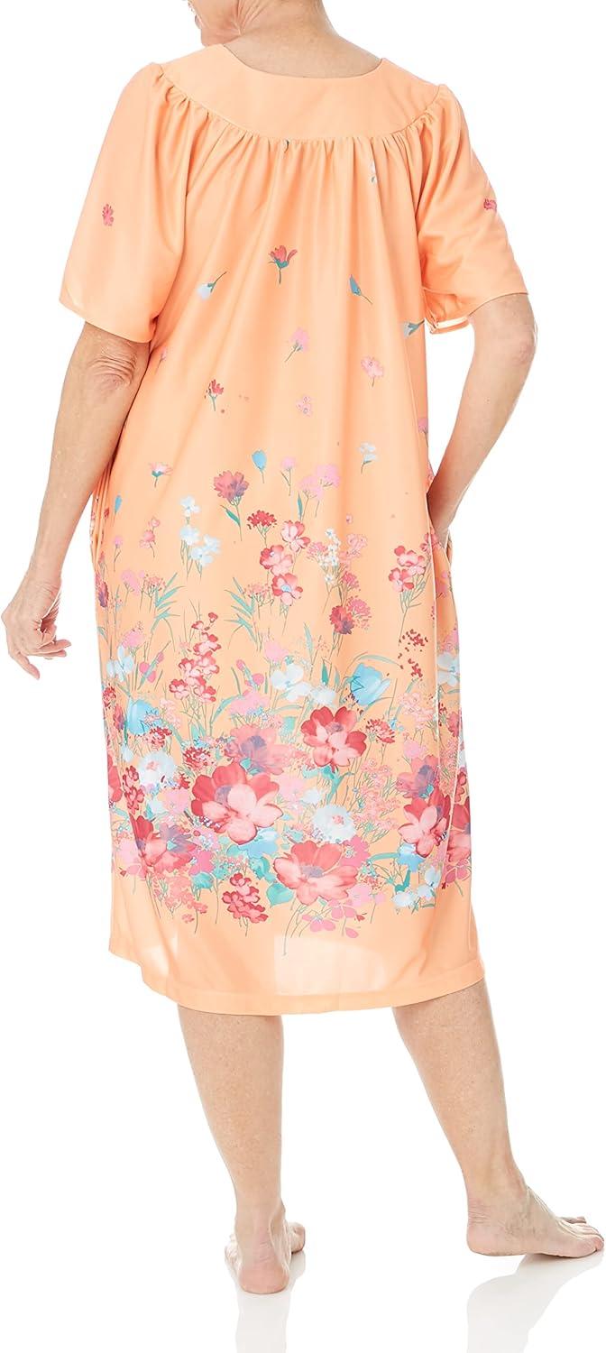 imageAmeriMark Casual Womens Patio Muumuu House Dress Loose Comfortable Short Sleeve Sun Dress Lounger Gown Sleepwear for LadiesMelon