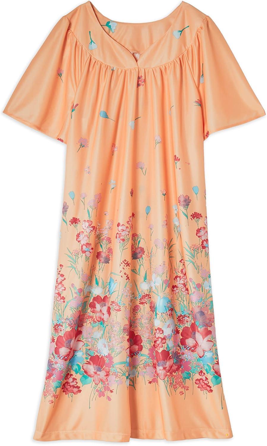 imageAmeriMark Casual Womens Patio Muumuu House Dress Loose Comfortable Short Sleeve Sun Dress Lounger Gown Sleepwear for LadiesMelon