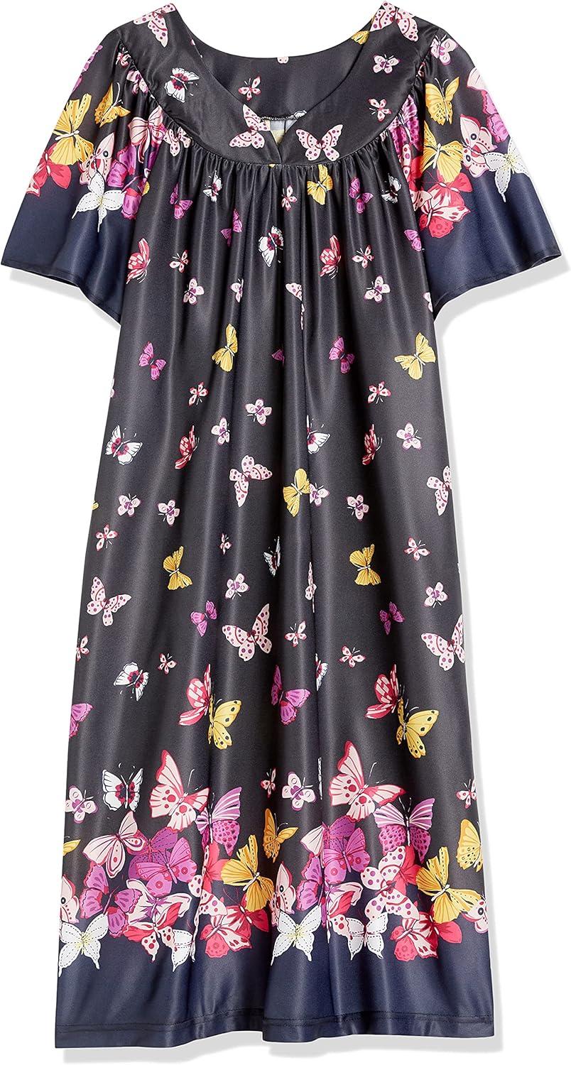 imageAmeriMark Casual Womens Patio Muumuu House Dress Loose Comfortable Short Sleeve Sun Dress Lounger Gown Sleepwear for LadiesMulti Buttrfly Bordr