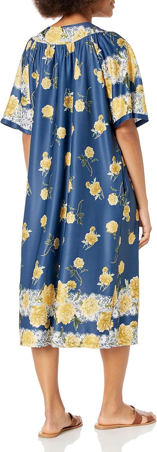 imageAmeriMark Casual Womens Patio Muumuu House Dress Loose Comfortable Short Sleeve Sun Dress Lounger Gown Sleepwear for LadiesNavy Rose Border