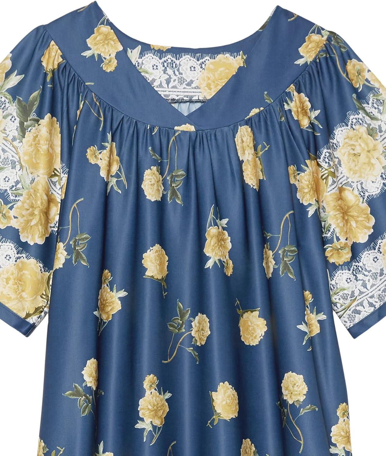 imageAmeriMark Casual Womens Patio Muumuu House Dress Loose Comfortable Short Sleeve Sun Dress Lounger Gown Sleepwear for LadiesNavy Rose Border