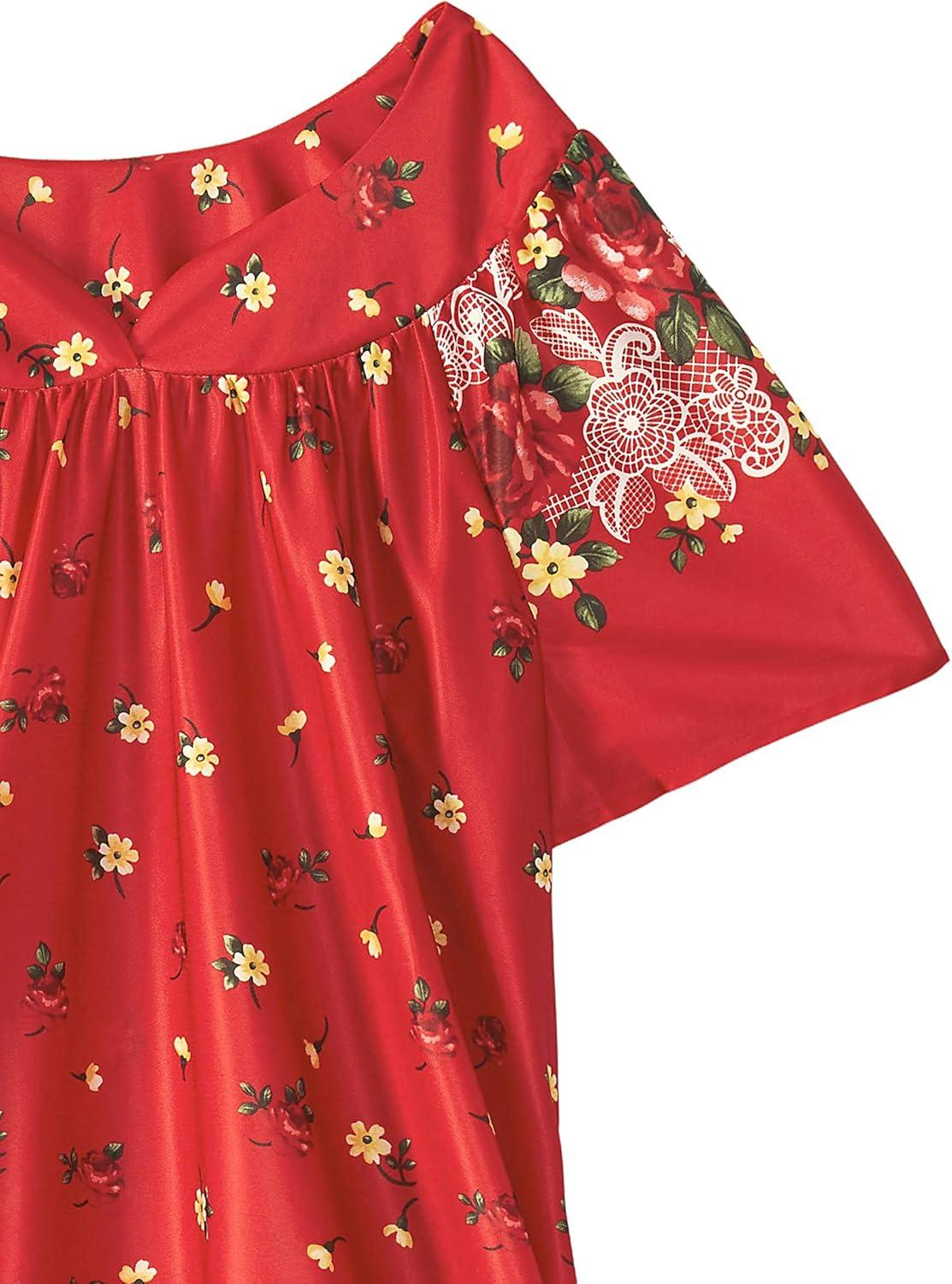 imageAmeriMark Casual Womens Patio Muumuu House Dress Loose Comfortable Short Sleeve Sun Dress Lounger Gown Sleepwear for LadiesOlivia Red