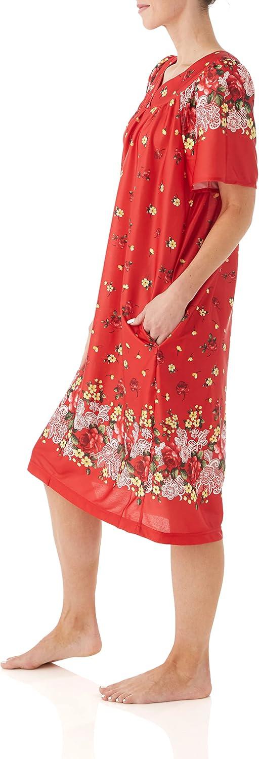 imageAmeriMark Casual Womens Patio Muumuu House Dress Loose Comfortable Short Sleeve Sun Dress Lounger Gown Sleepwear for LadiesOlivia Red